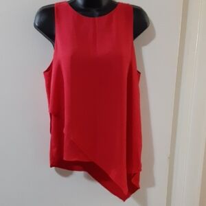 Monteau Los Angeles Red Asymmetric Sleeveless Blouse M Textured Crepe Tank Top